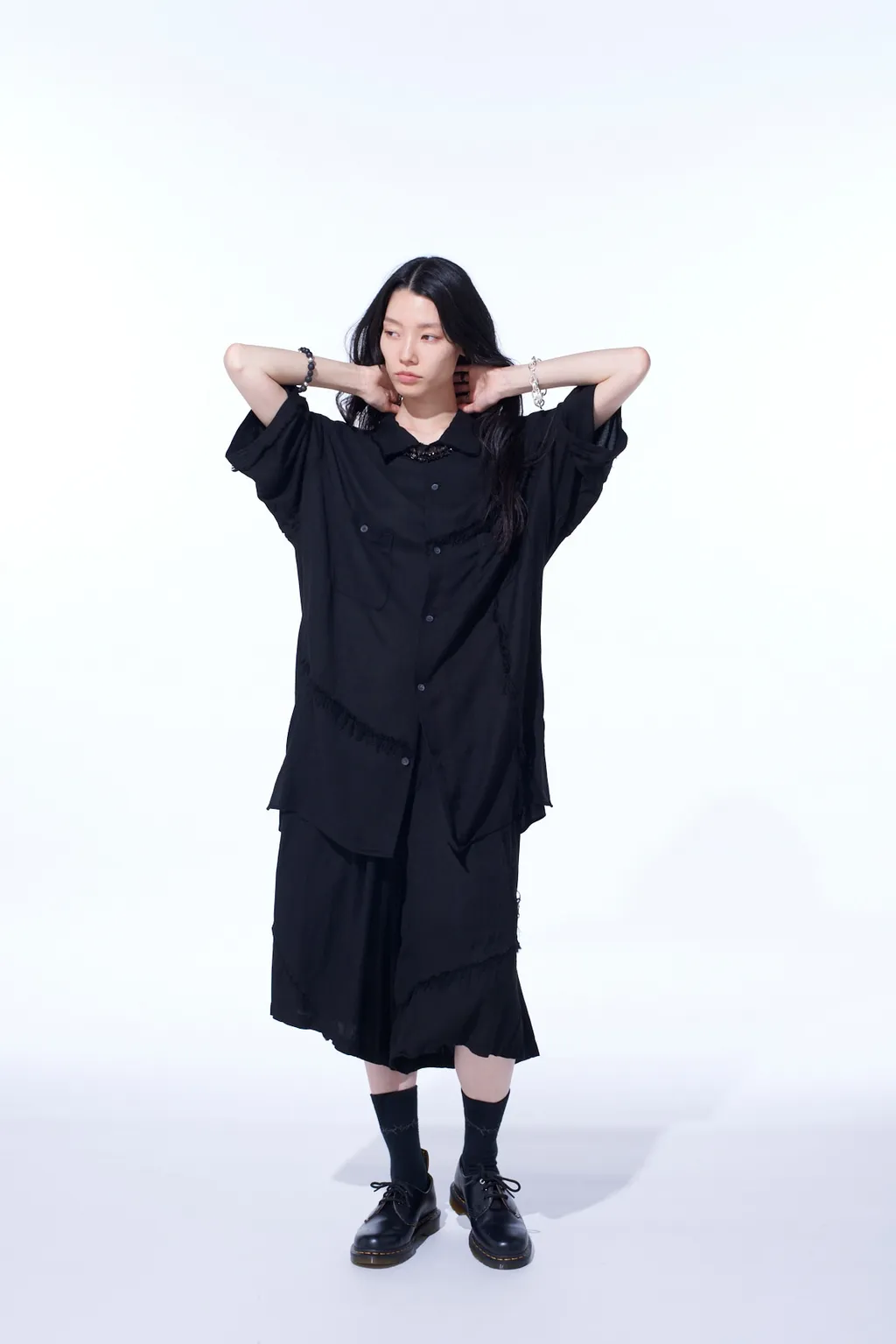 Viscose Twill Cut-Off Open-Collar Shirt
