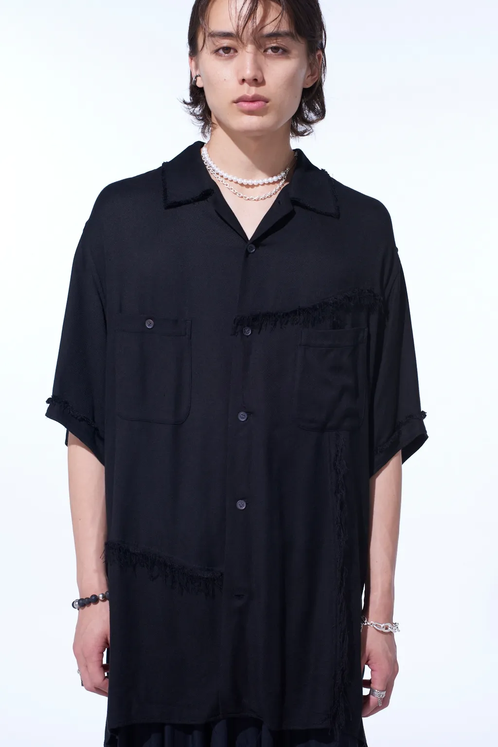 Viscose Twill Cut-Off Open-Collar Shirt