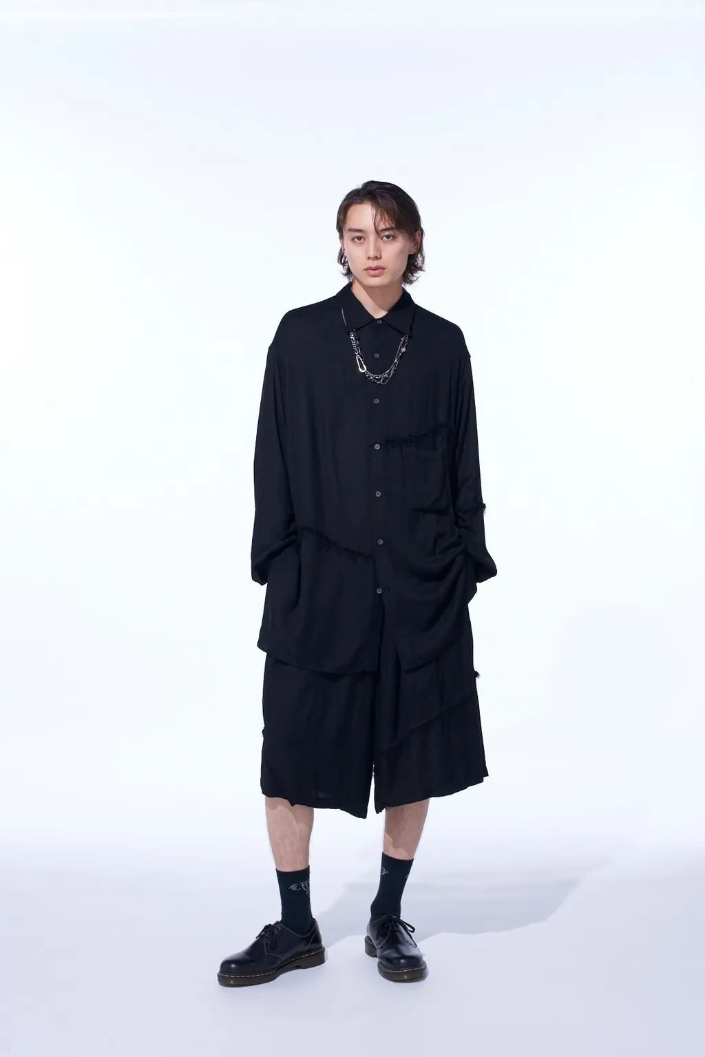Viscose Twill Cut-Off Oversized Regular Collar Shirt