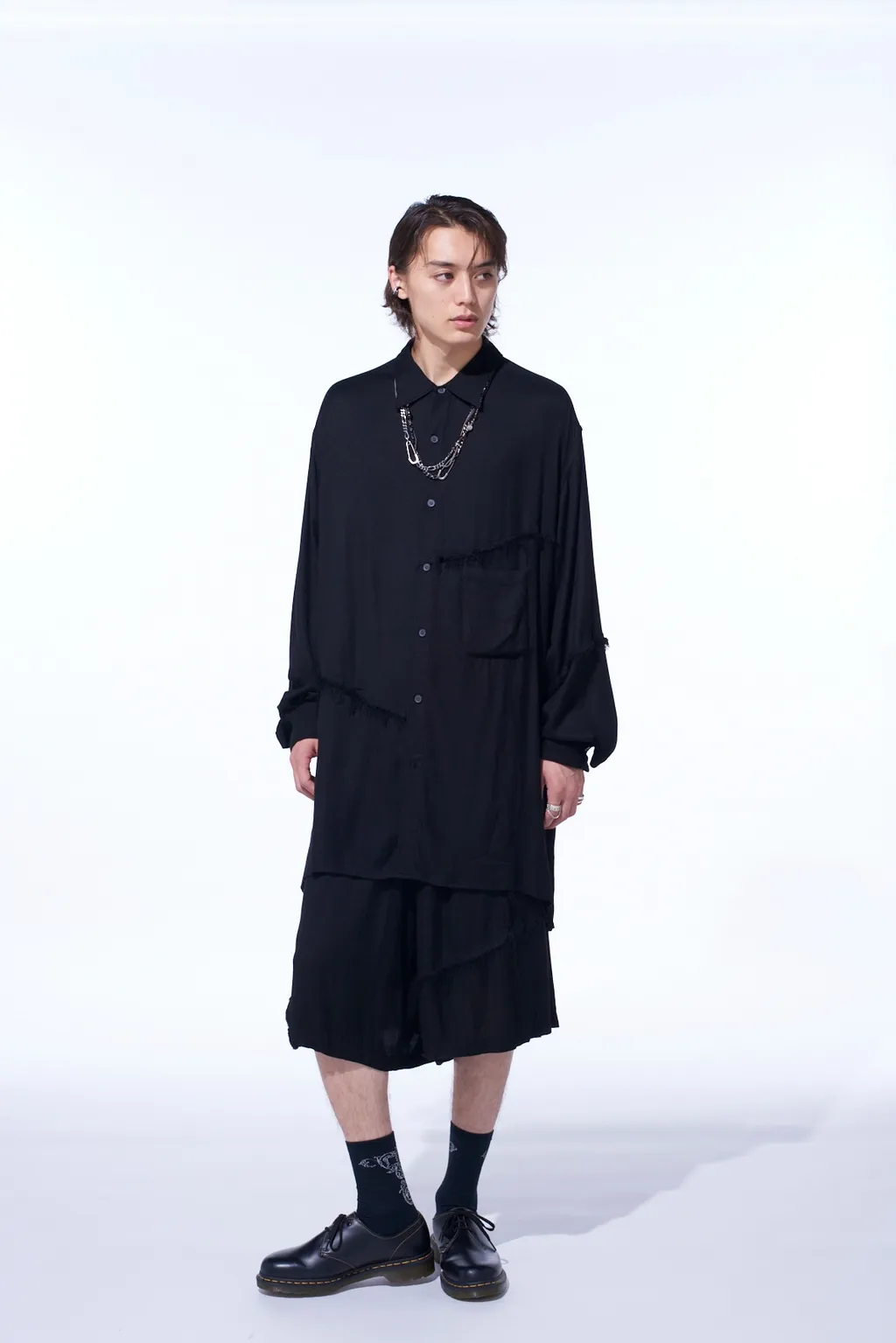 Viscose Twill Cut-Off Oversized Regular Collar Shirt