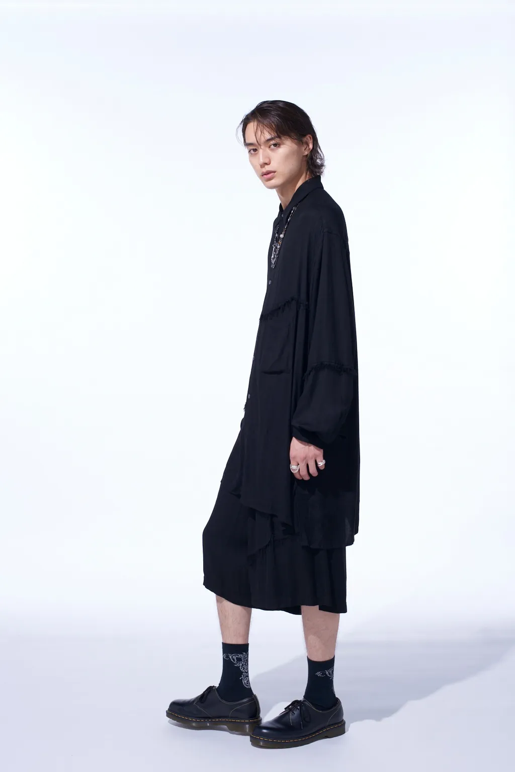 Viscose Twill Cut-Off Oversized Regular Collar Shirt