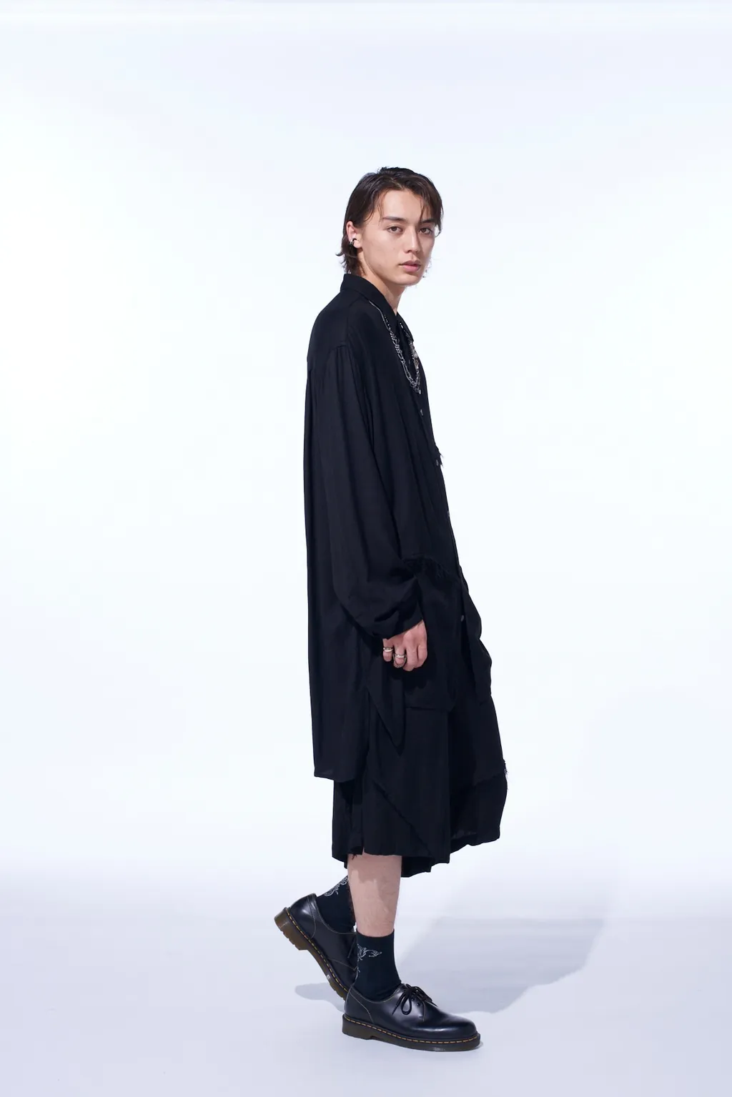 Viscose Twill Cut-Off Oversized Regular Collar Shirt