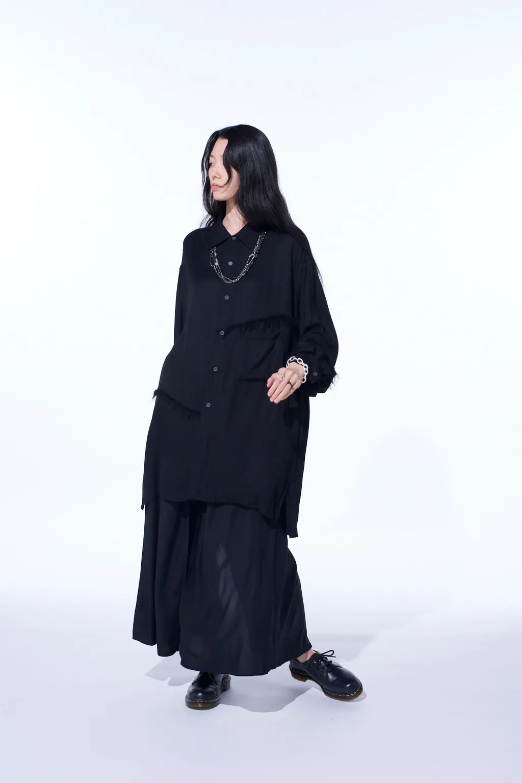 Viscose Twill Cut-Off Oversized Regular Collar Shirt