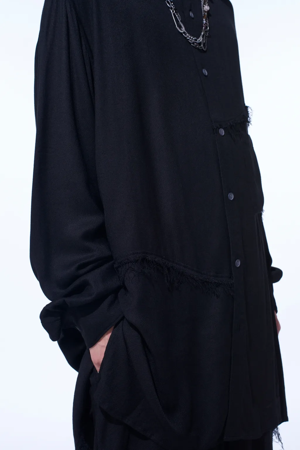 Viscose Twill Cut-Off Oversized Regular Collar Shirt