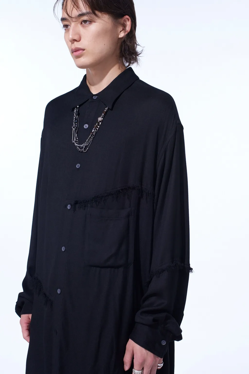 Viscose Twill Cut-Off Oversized Regular Collar Shirt