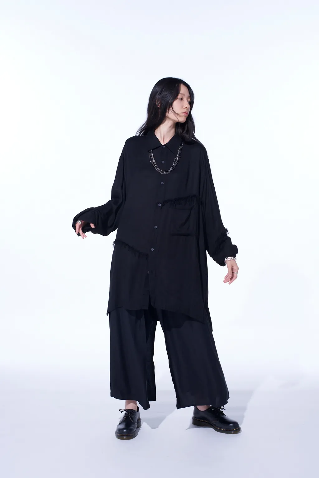 Viscose Twill Cut-Off Oversized Regular Collar Shirt