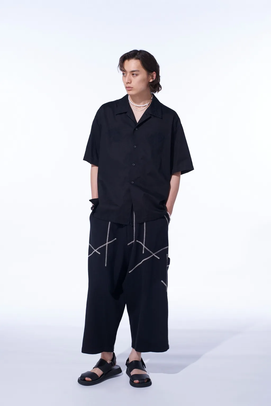 Baroque Embroidery Open-Collar Shirt