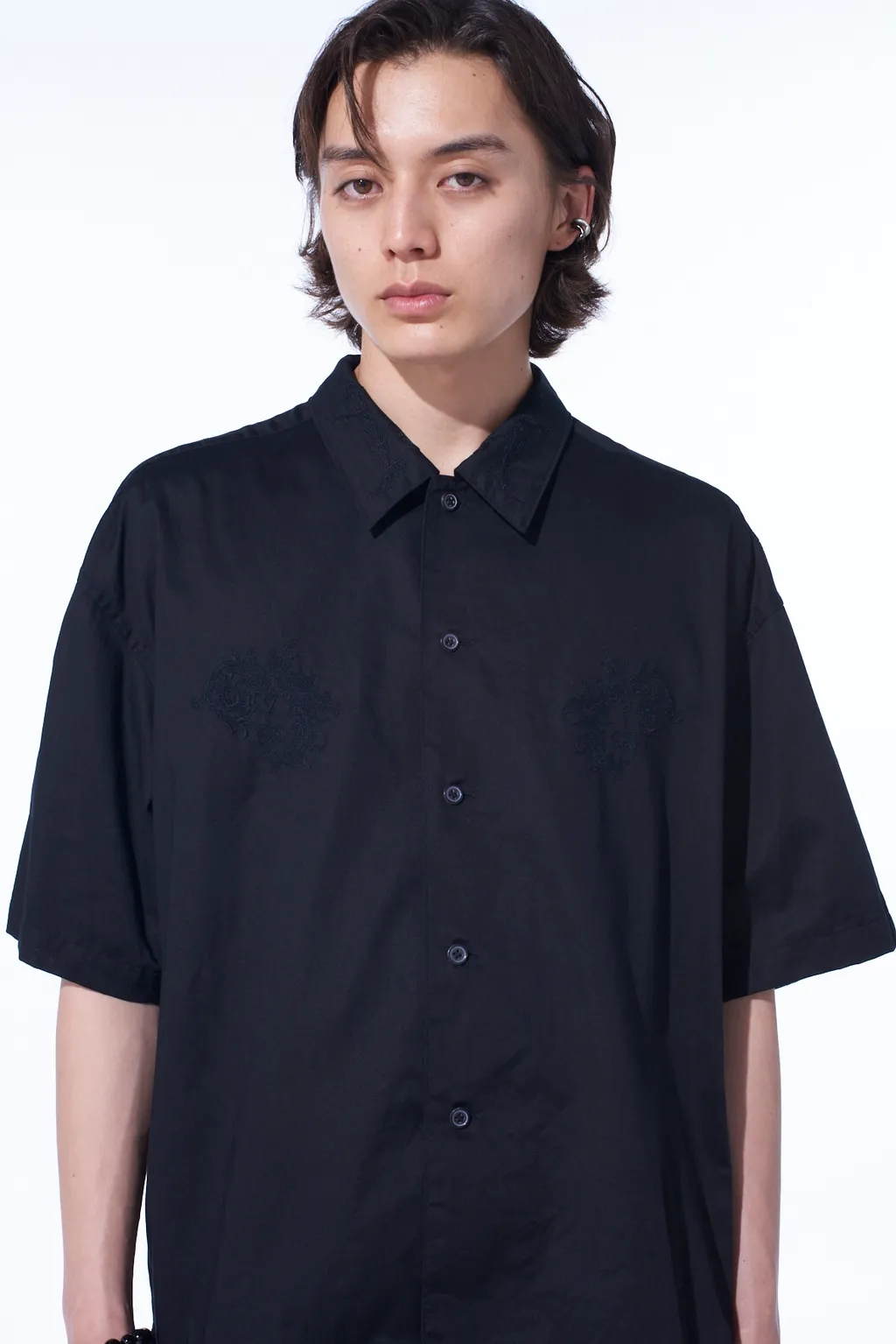 Baroque Embroidery Open-Collar Shirt