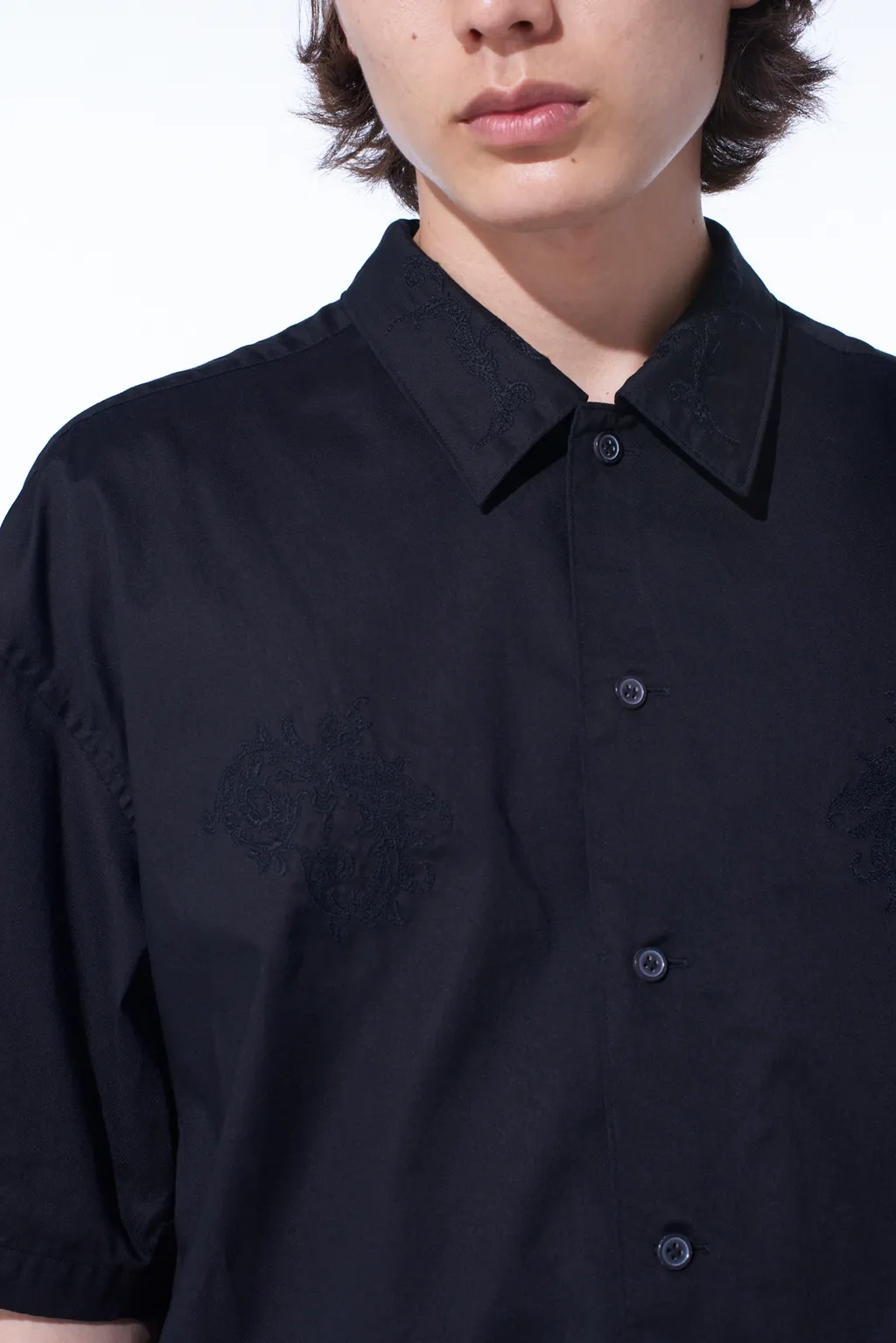Baroque Embroidery Open-Collar Shirt