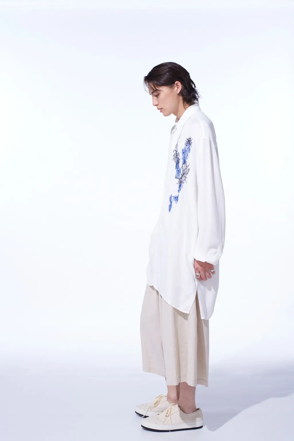 Viscose Twill Chrysanthemum Embroidery Oversized Shirt