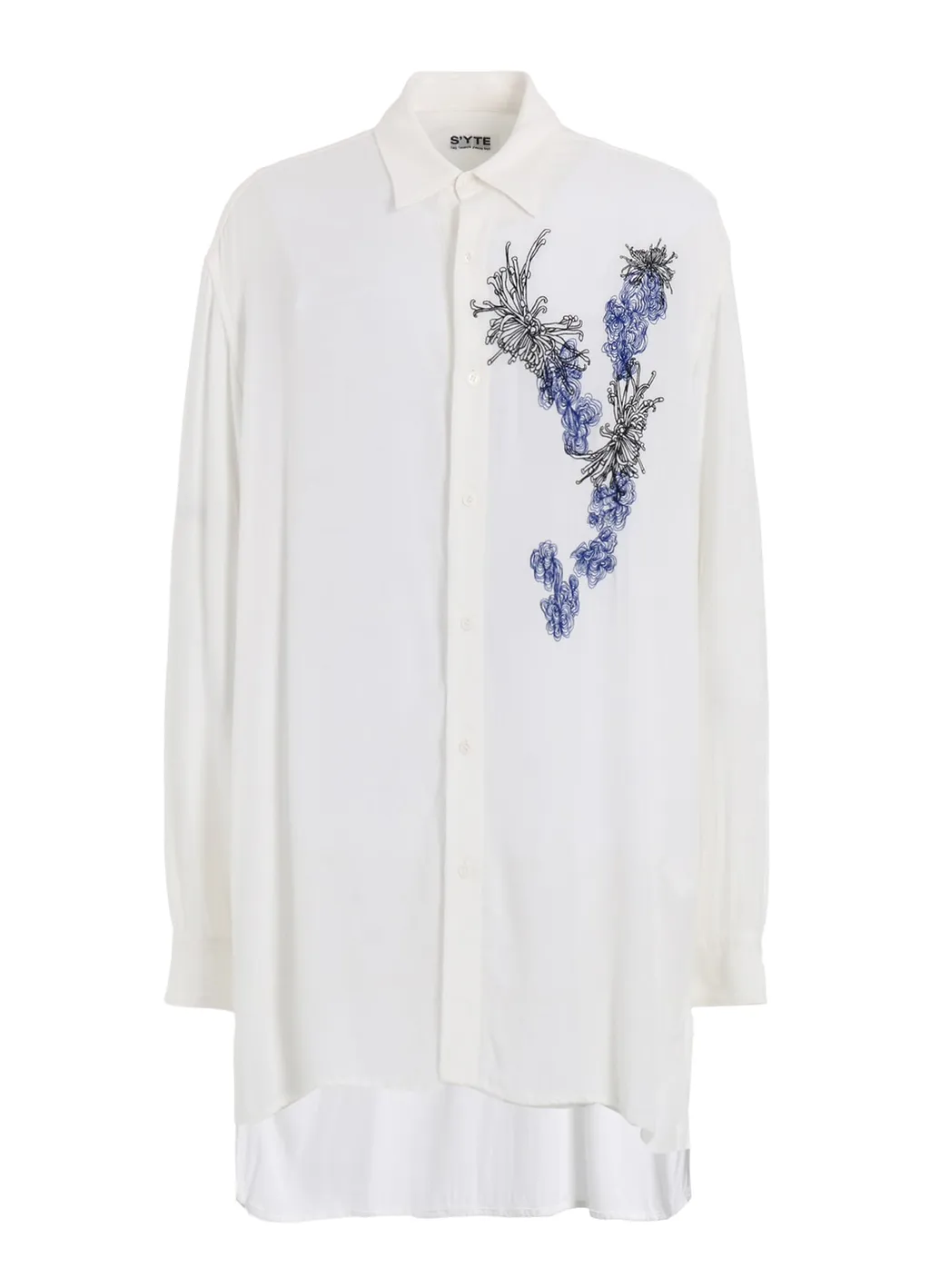 Viscose Twill Chrysanthemum Embroidery Oversized Shirt