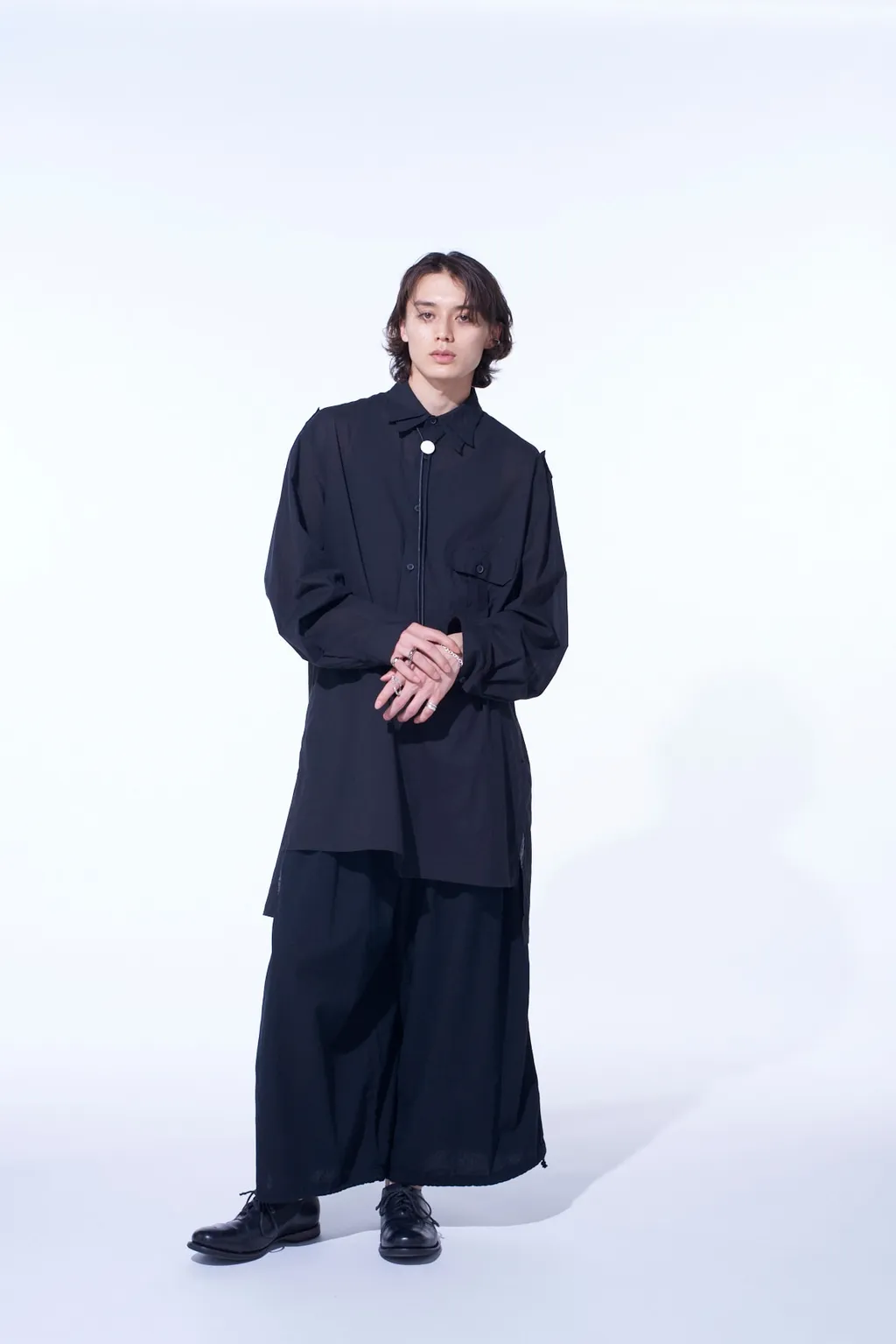 Cotton Silk Loan Oversized Double Collar Military Shirt