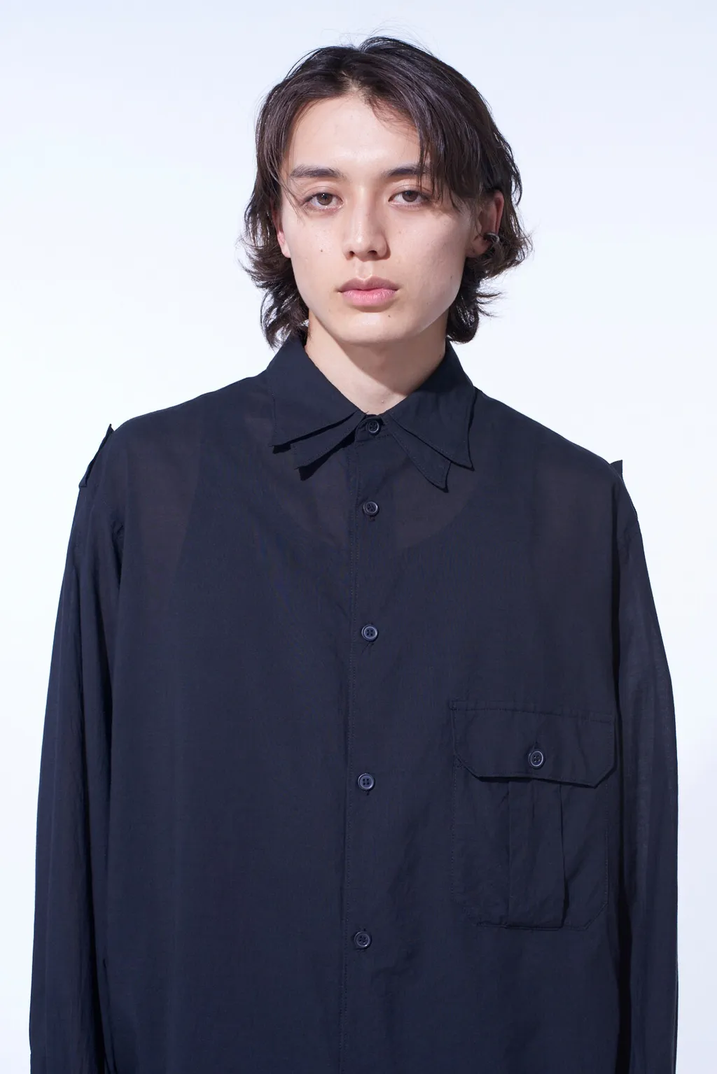 Cotton Silk Loan Oversized Double Collar Military Shirt