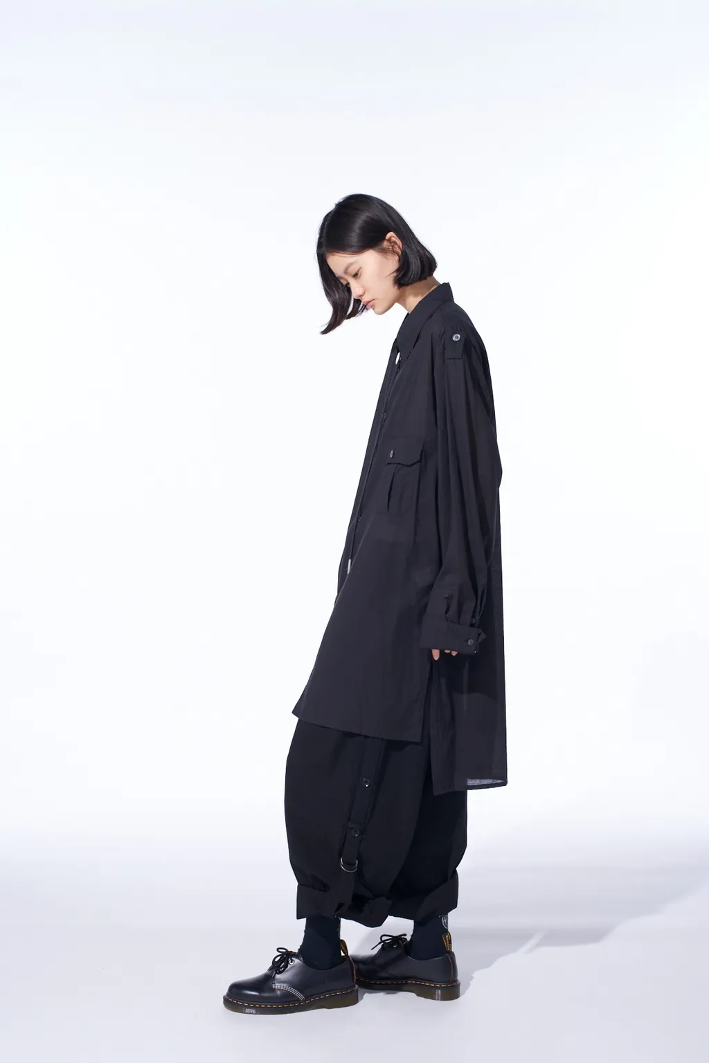 Cotton Silk Loan Oversized Double Collar Military Shirt