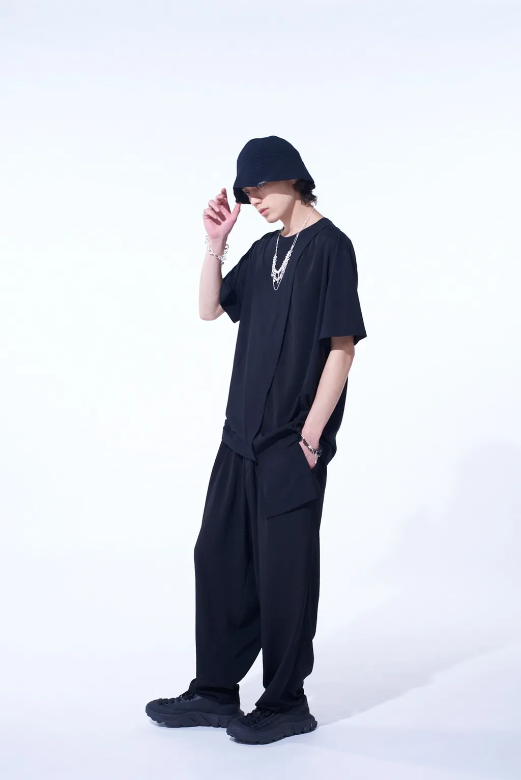 Soft Jersey+Crepe De Chine Asymmetrical T-Shirt