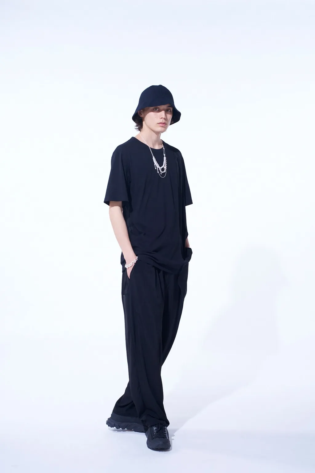 Soft Jersey+Crepe De Chine Asymmetrical T-Shirt
