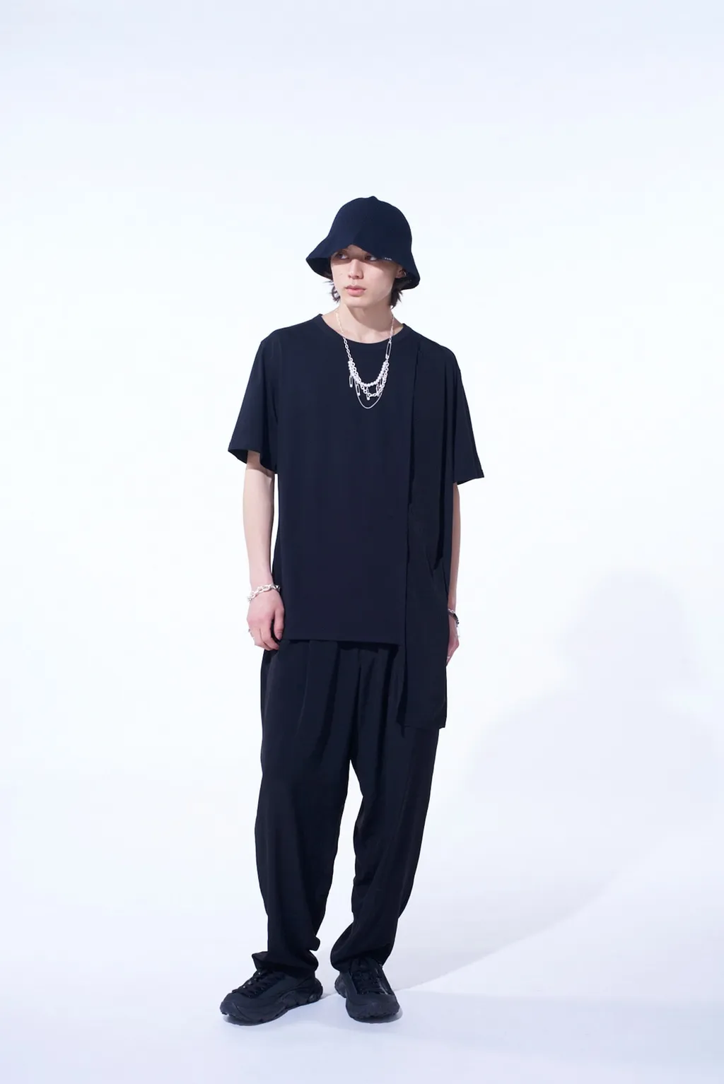 Soft Jersey+Crepe De Chine Asymmetrical T-Shirt
