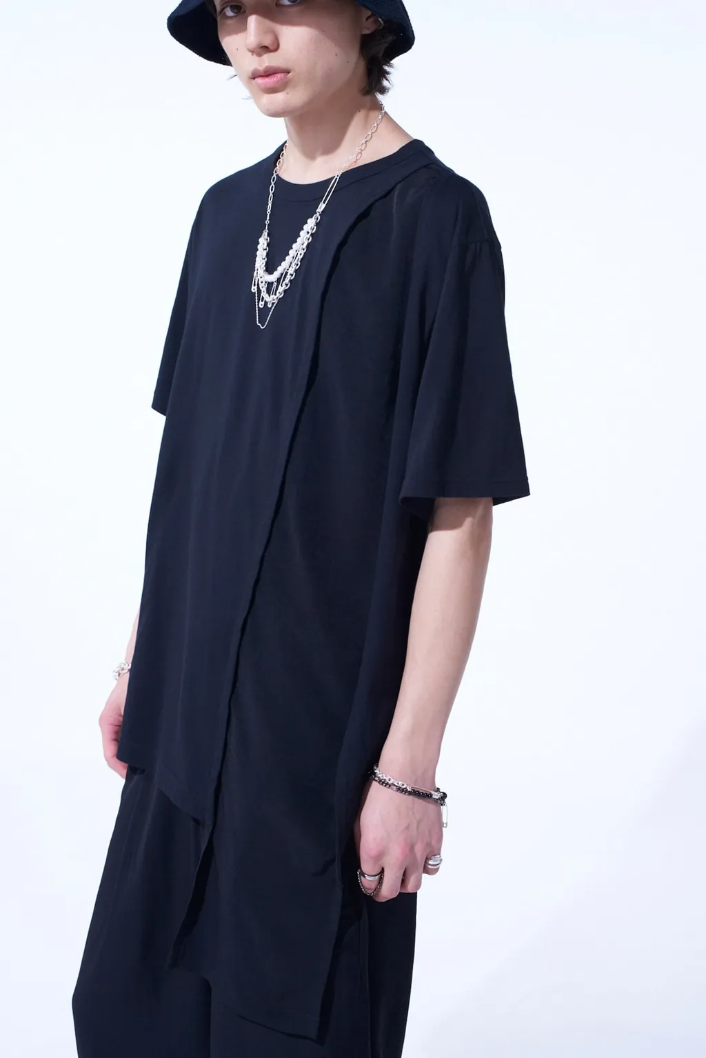Soft Jersey+Crepe De Chine Asymmetrical T-Shirt
