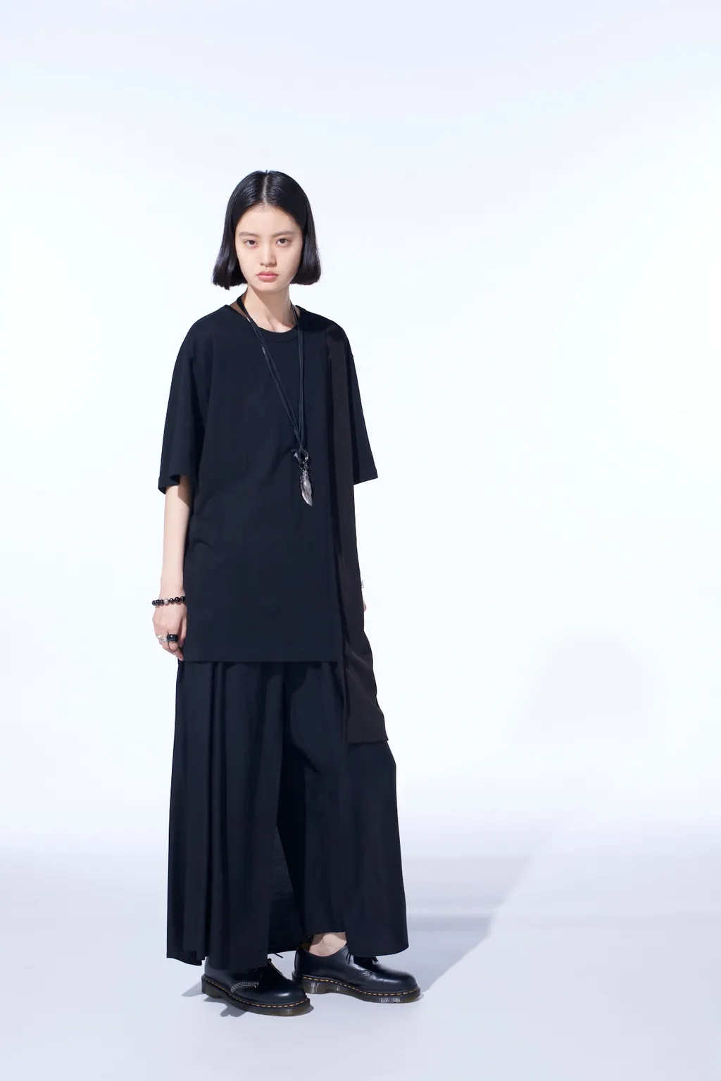 Soft Jersey+Crepe De Chine Asymmetrical T-Shirt