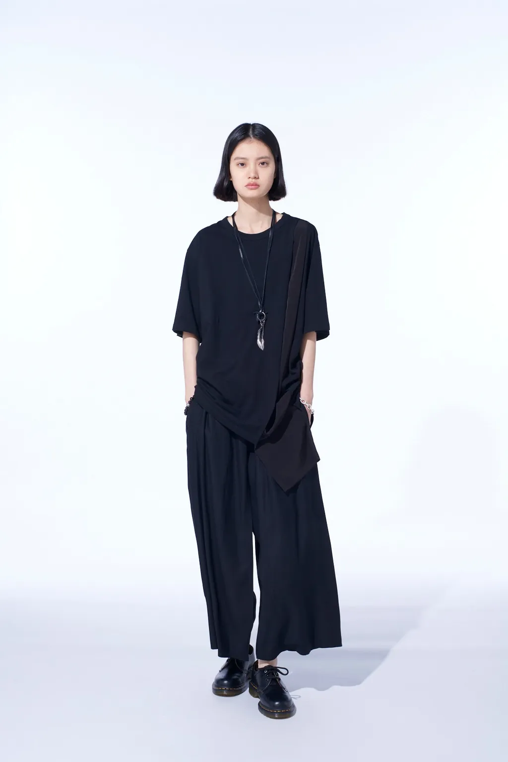 Soft Jersey+Crepe De Chine Asymmetrical T-Shirt