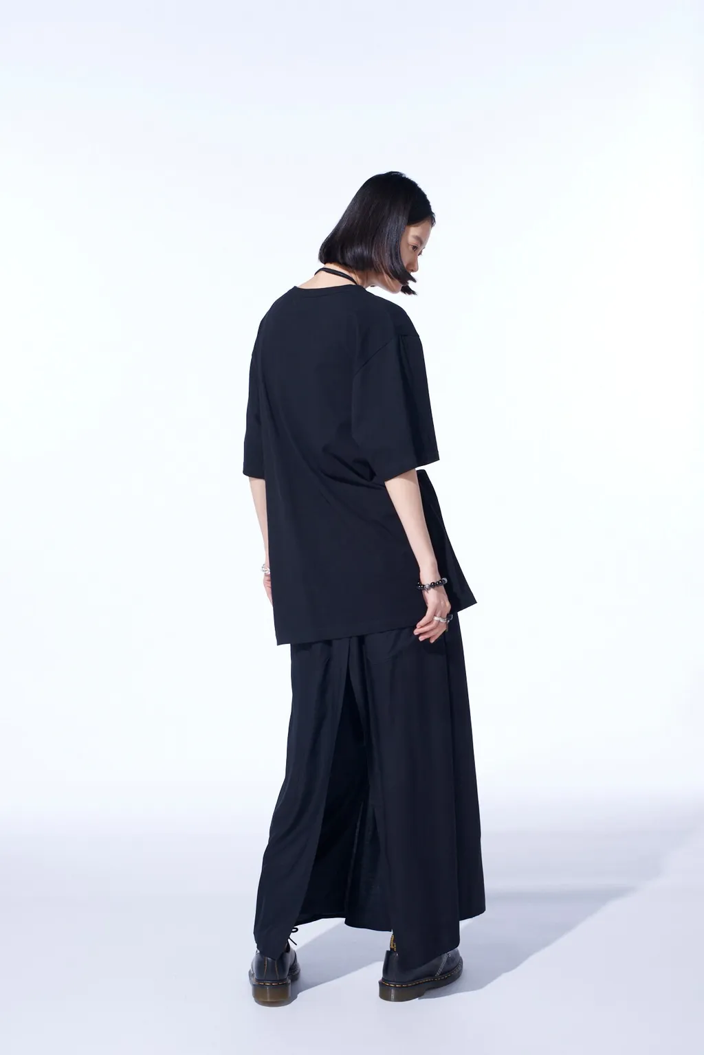 Soft Jersey+Crepe De Chine Asymmetrical T-Shirt
