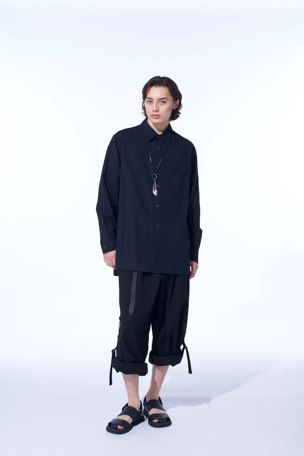 Cotton/Linen Poplin Loose-Fit Regular Collar Shirt
