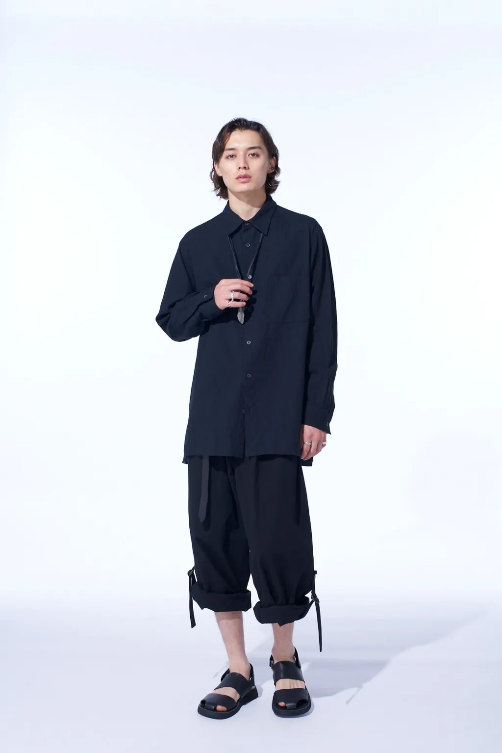 Cotton/Linen Poplin Loose-Fit Regular Collar Shirt