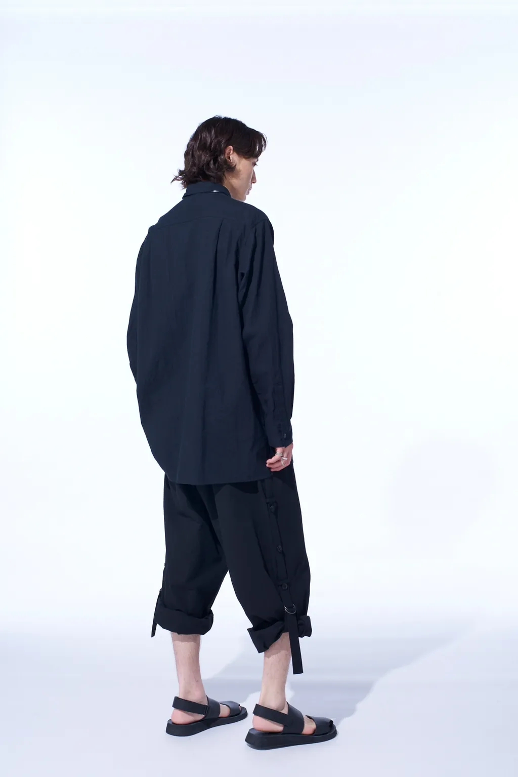 Cotton/Linen Poplin Loose-Fit Regular Collar Shirt