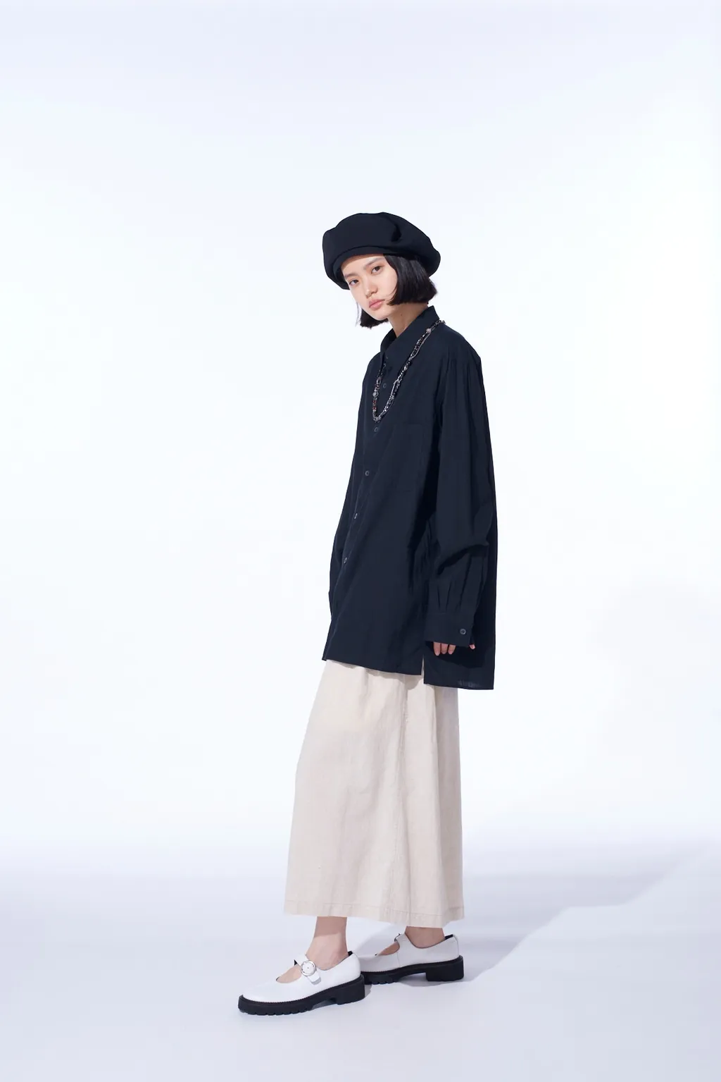 Cotton/Linen Poplin Loose-Fit Regular Collar Shirt