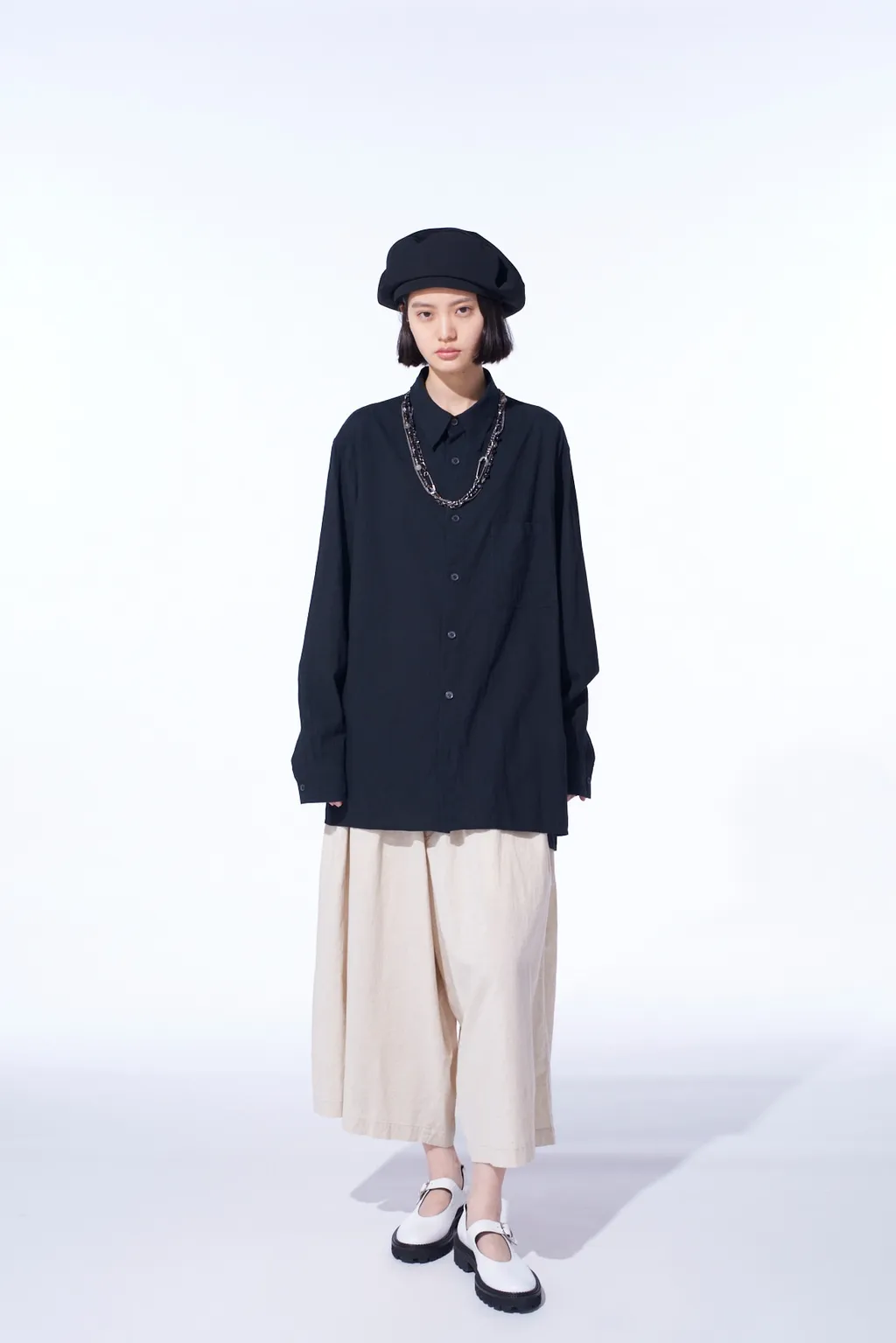 Cotton/Linen Poplin Loose-Fit Regular Collar Shirt