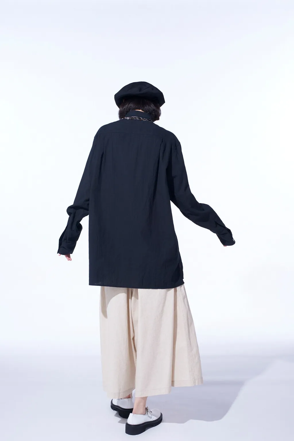 Cotton/Linen Poplin Loose-Fit Regular Collar Shirt