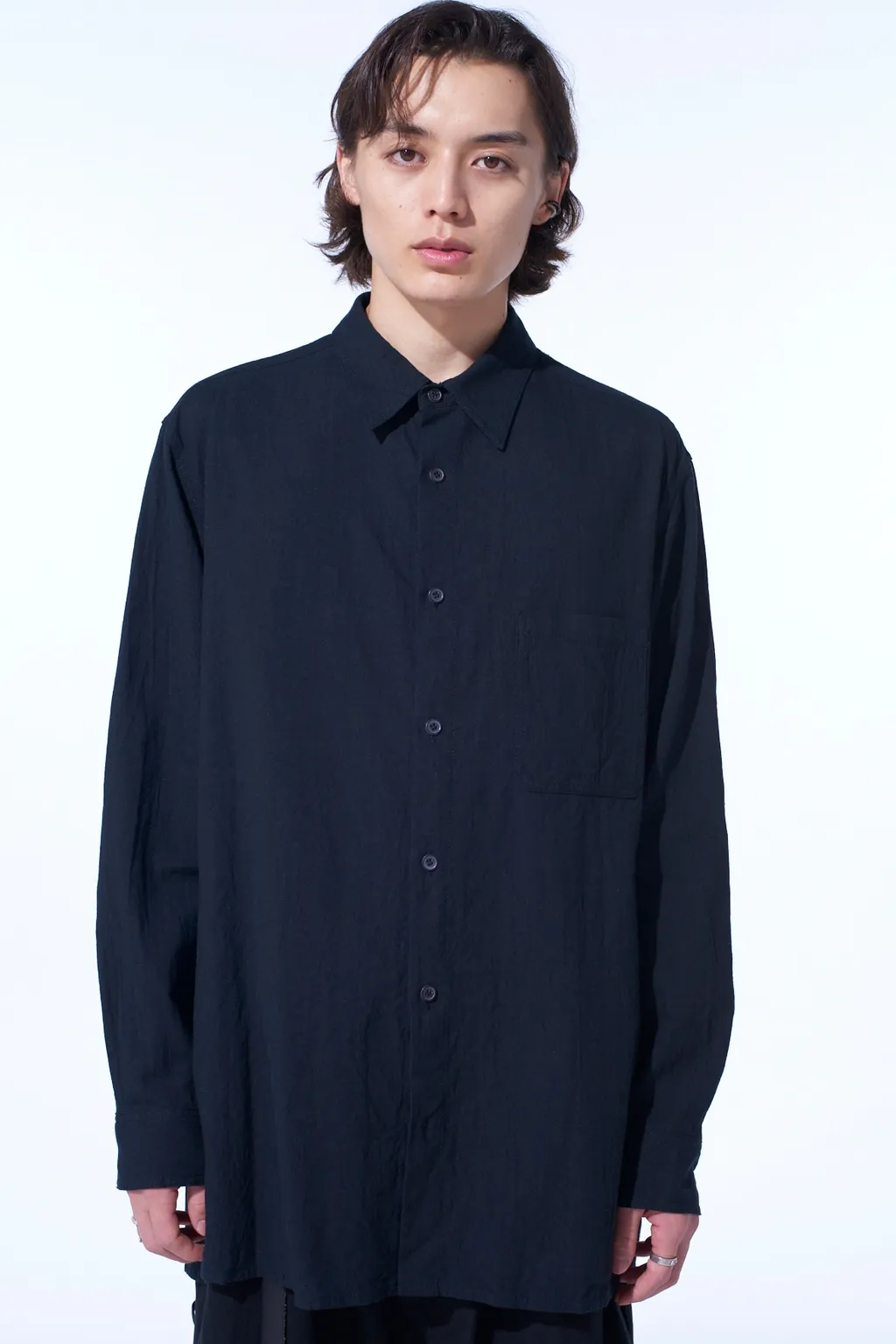 Cotton/Linen Poplin Loose-Fit Regular Collar Shirt