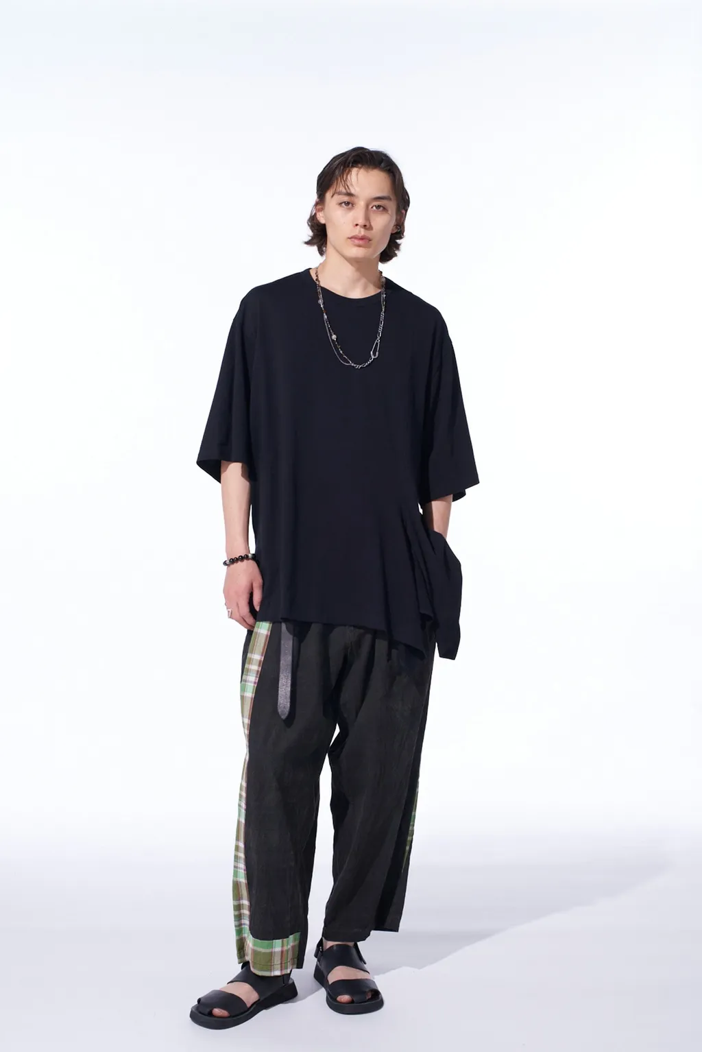 Madras Check Pigment Print 3-Tuck Wide Pants
