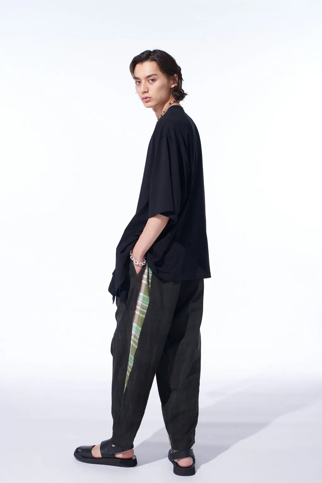 Madras Check Pigment Print 3-Tuck Wide Pants