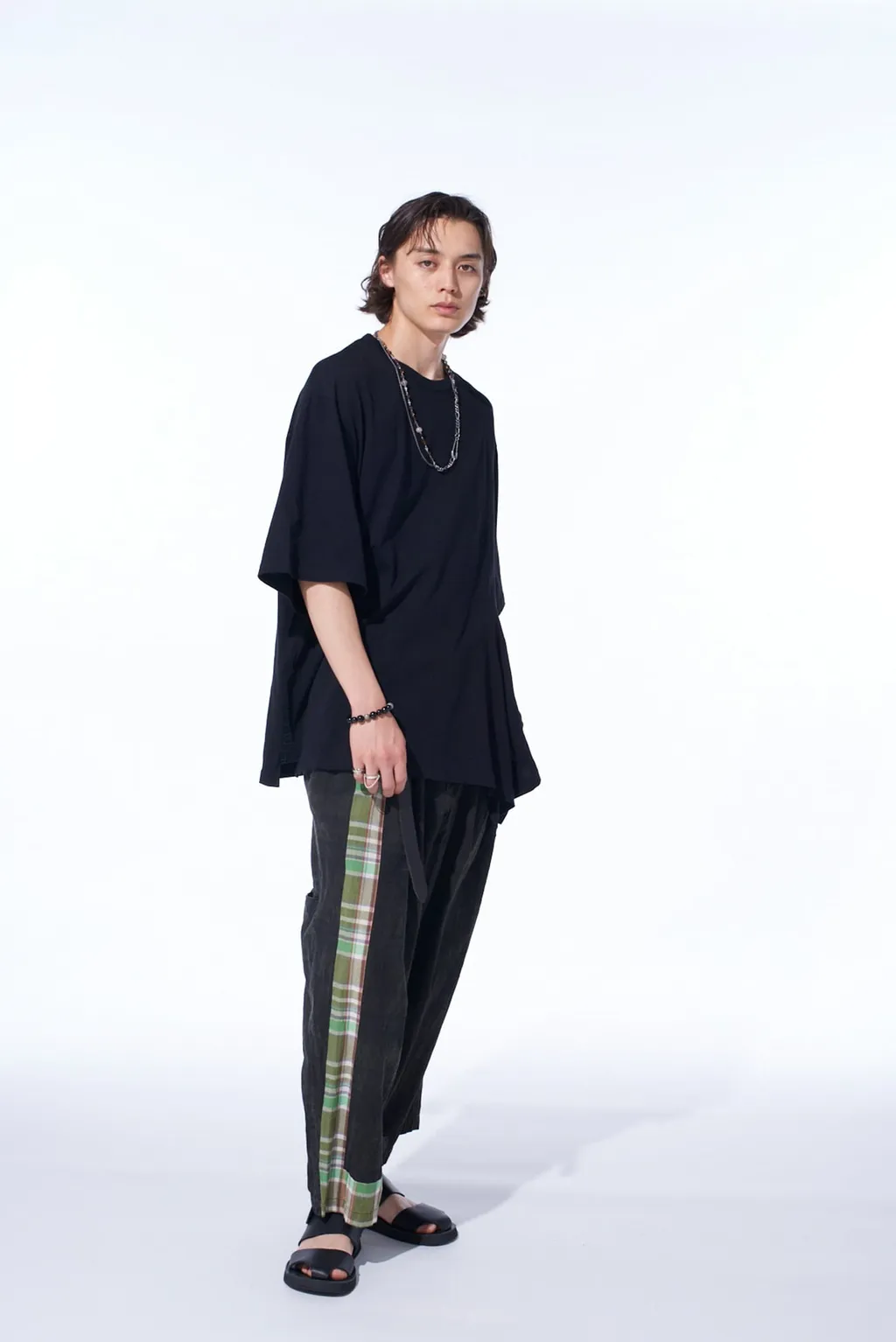 Madras Check Pigment Print 3-Tuck Wide Pants
