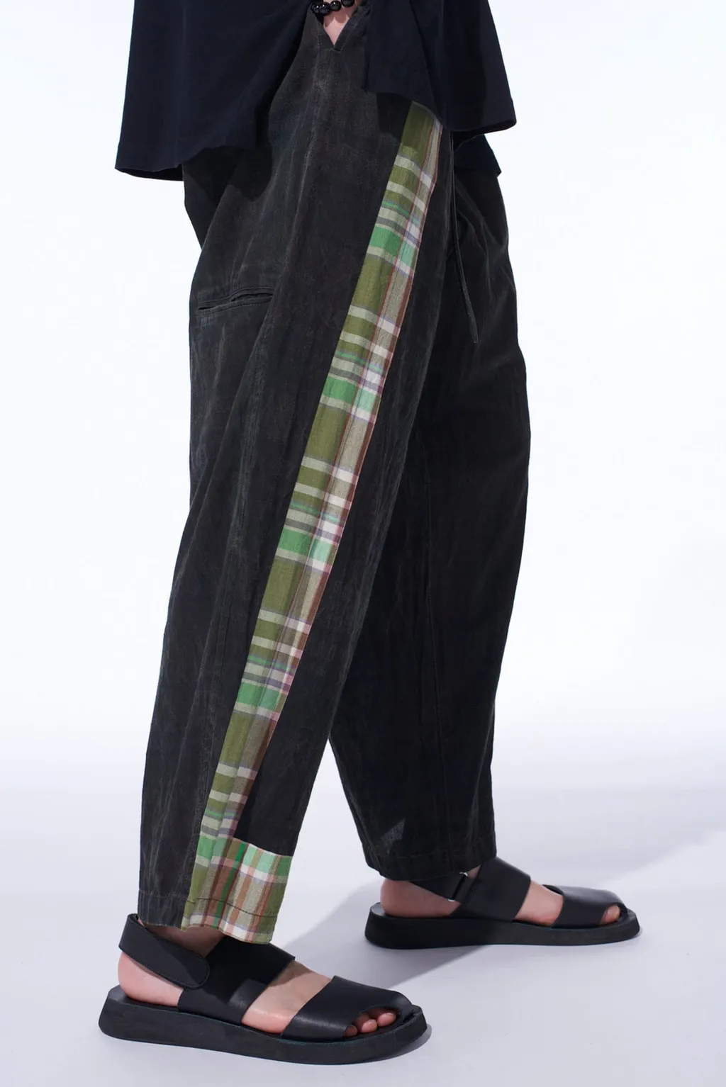 Madras Check Pigment Print 3-Tuck Wide Pants