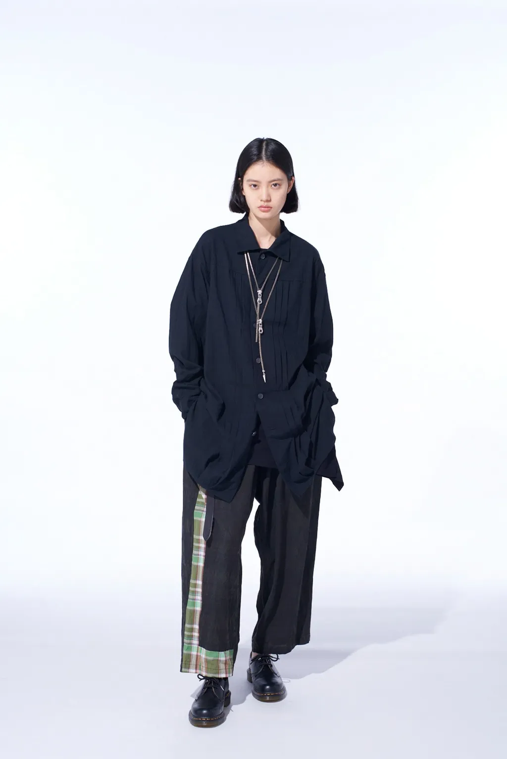Madras Check Pigment Print 3-Tuck Wide Pants