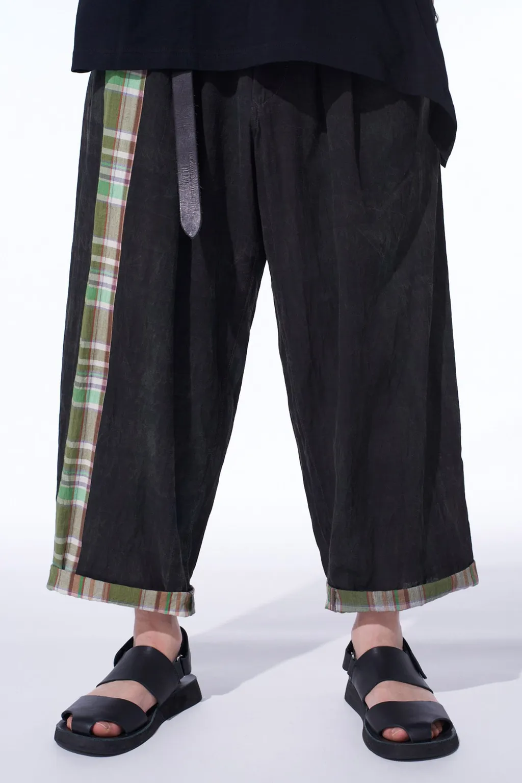 Madras Check Pigment Print 3-Tuck Wide Pants