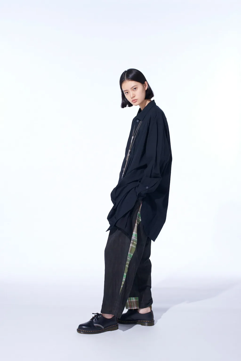 Madras Check Pigment Print 3-Tuck Wide Pants