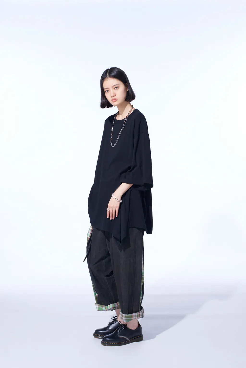 Madras Check Pigment Print 3-Tuck Wide Pants