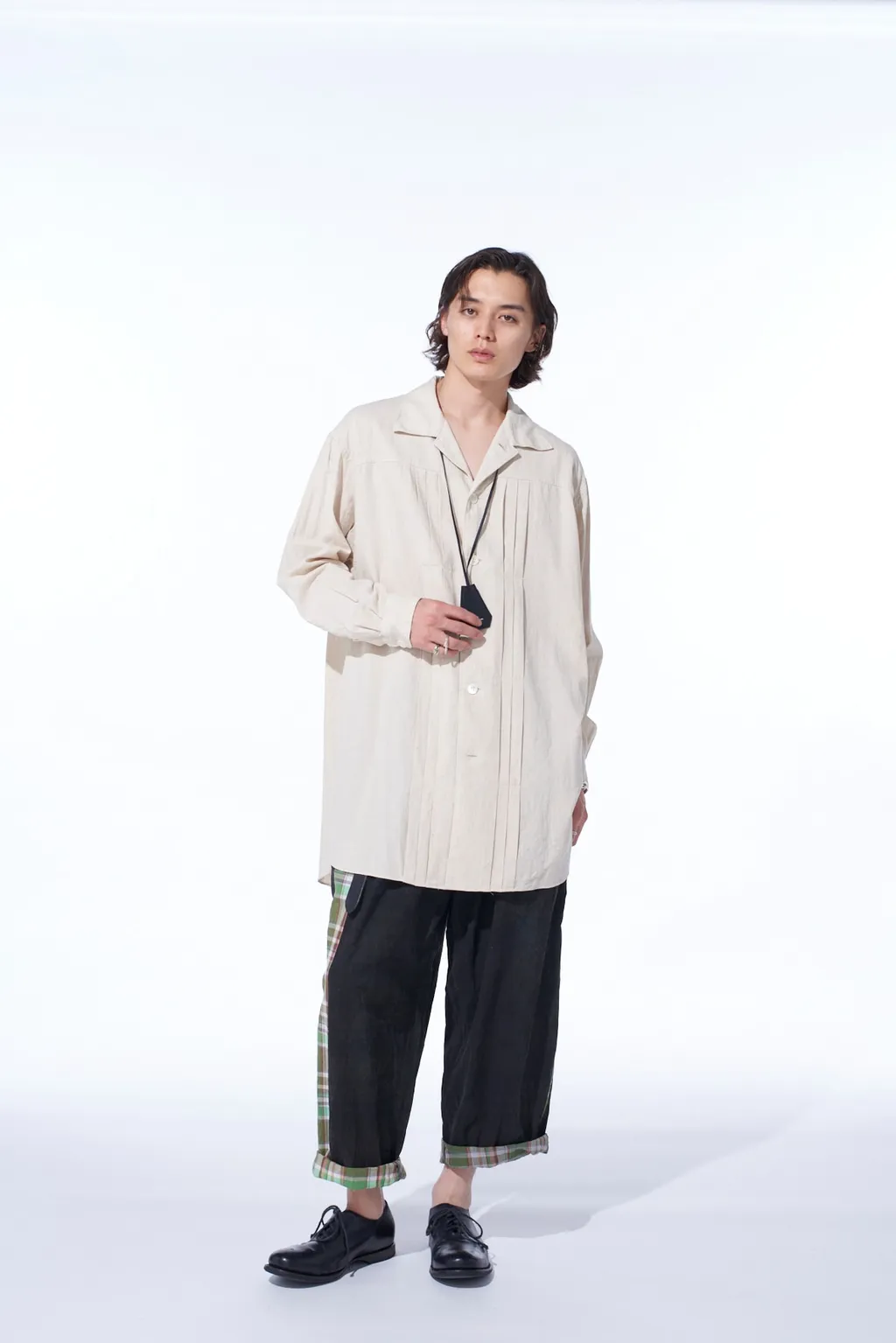 Cotton/Linen Poplin Pleated Oversize Shirt
