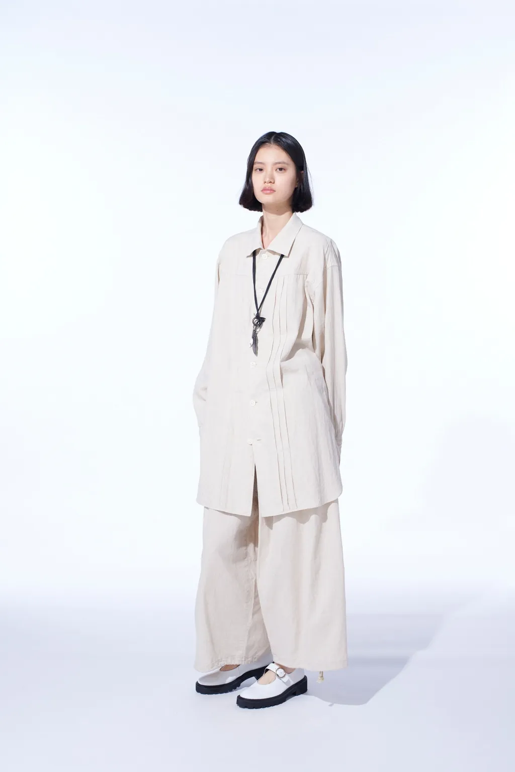 Cotton/Linen Poplin Pleated Oversize Shirt