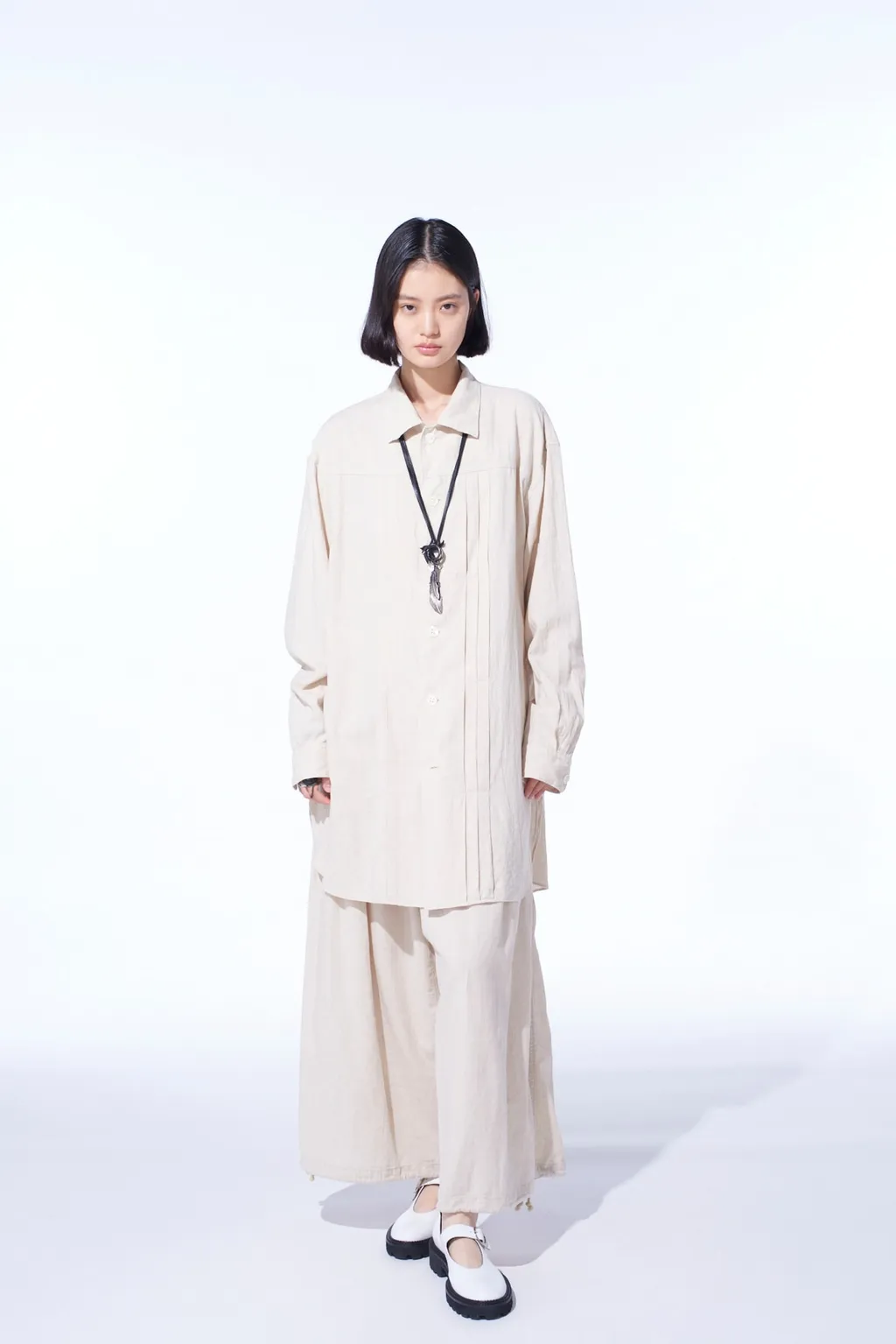 Cotton/Linen Poplin Pleated Oversize Shirt