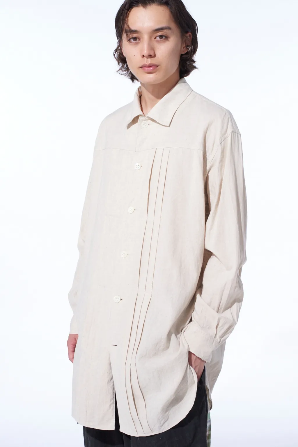 Cotton/Linen Poplin Pleated Oversize Shirt