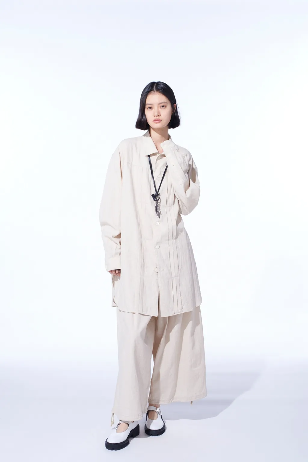 Cotton/Linen Poplin Pleated Oversize Shirt