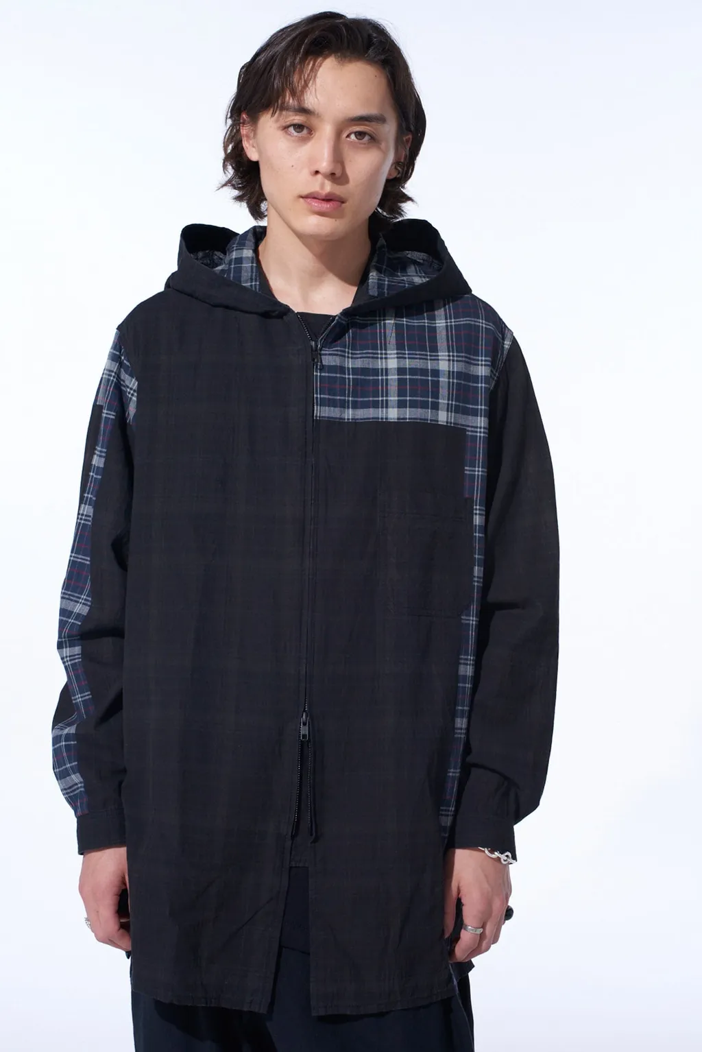 Madras Check Pigment Print Hooded Shirt