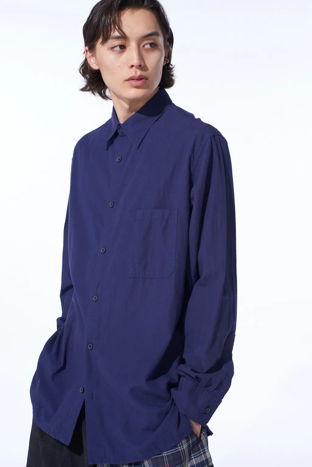 Broadcloth Chambray Loose-Fit Regular Collar Shirt