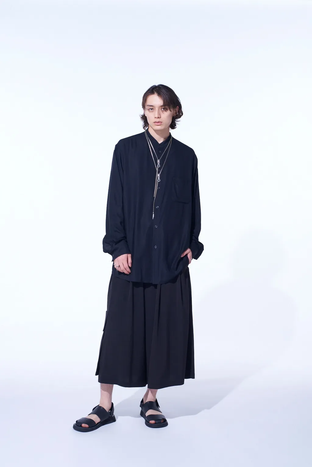 Rayon Twill Loose Fit Stand Collar Shirt