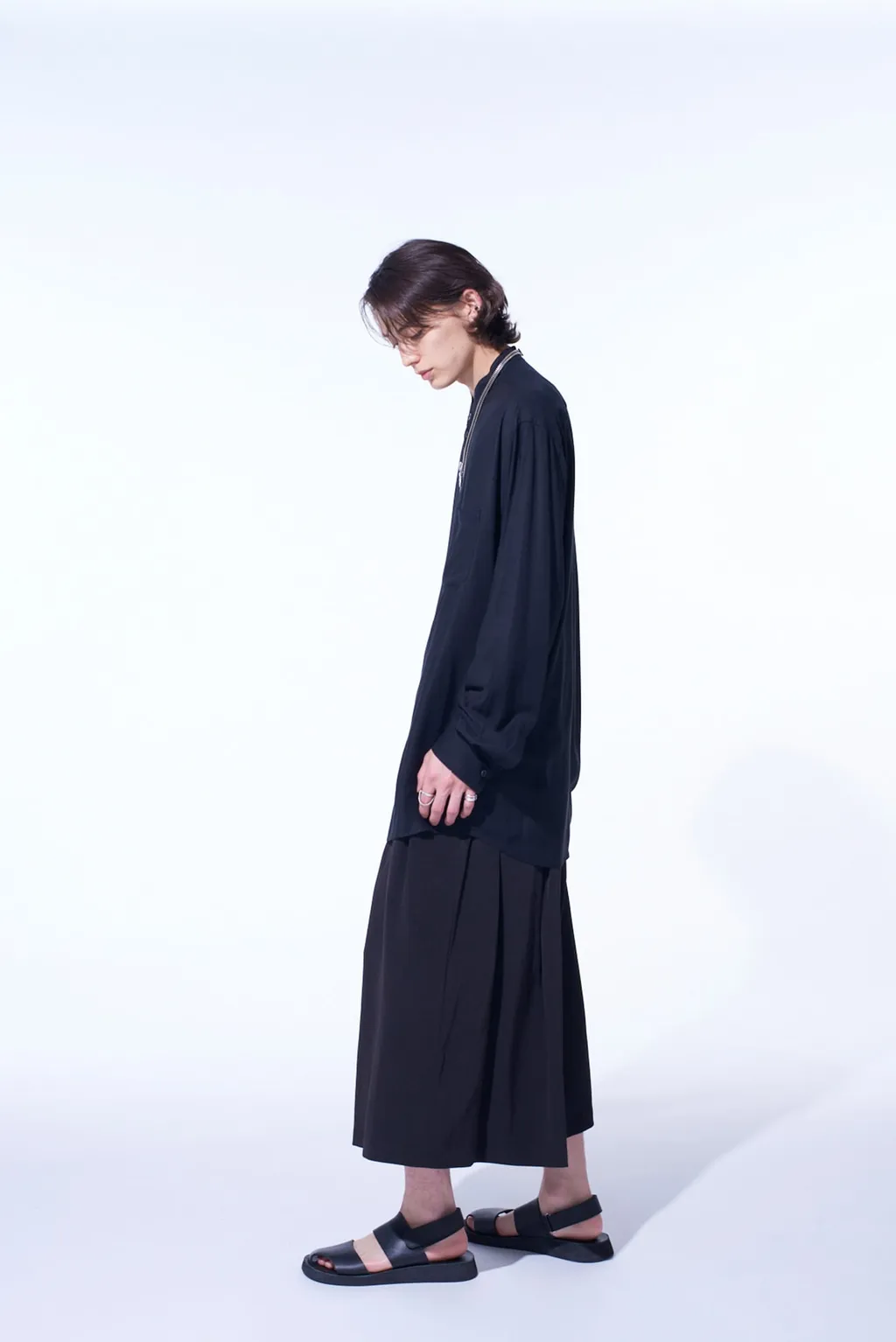 Rayon Twill Loose Fit Stand Collar Shirt