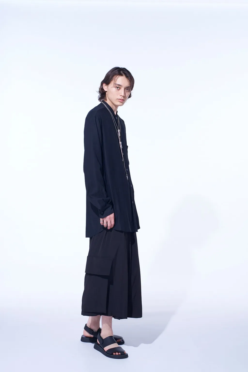 Rayon Twill Loose Fit Stand Collar Shirt
